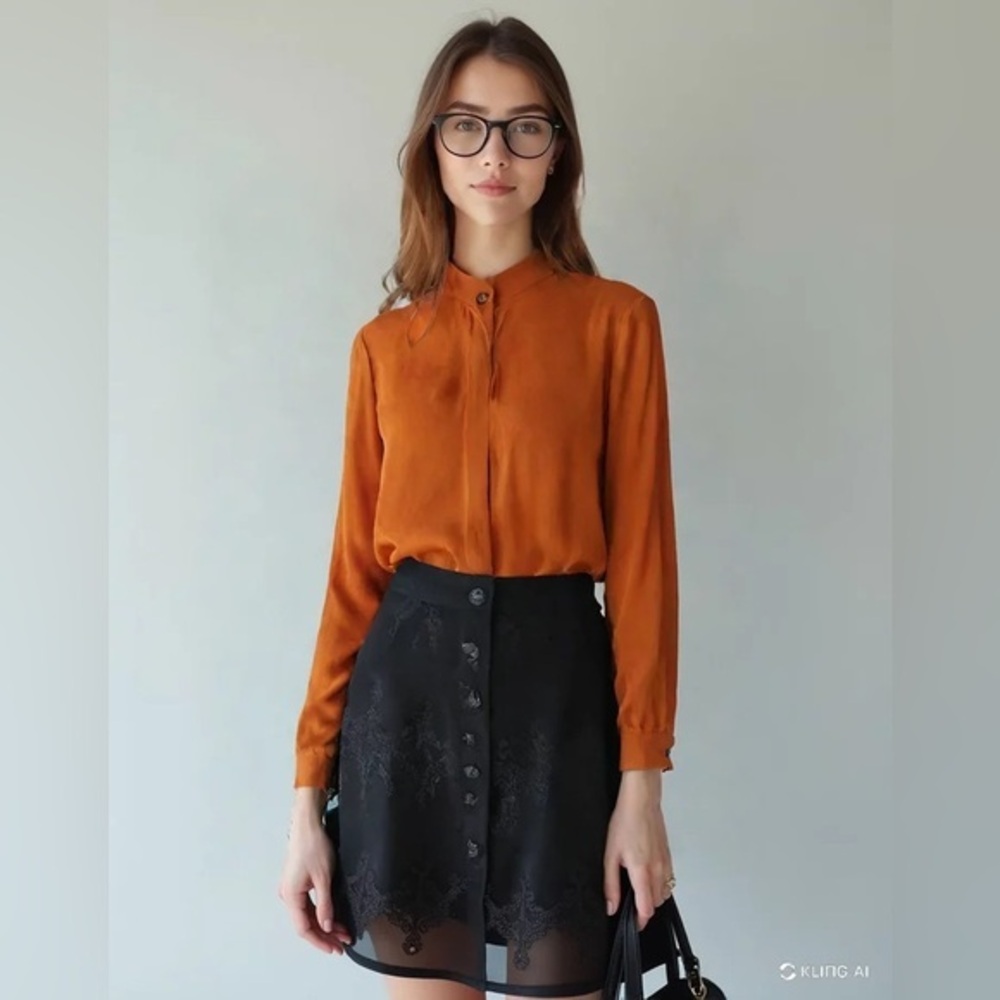 Vintage Claude Bennett Brown Blouse Vintage Sz 10 Long Sleeve GrandmaCore Mock